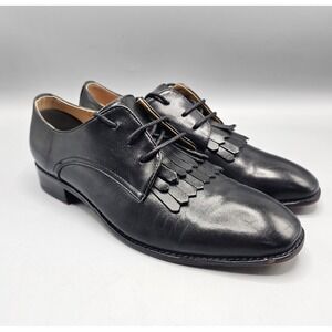 Mona Flying Black Leather‎ Flat Tassel Oxford Derby Shoes Women's 10.5 41
